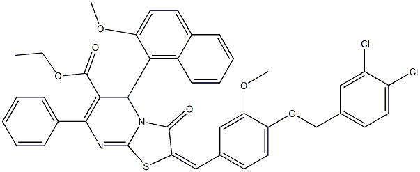 ethyl 2-{4-[(3,4-dichlorobenzyl)oxy]-3-methoxybenzylidene}-5-(2-methoxy-1-naphthyl)-3-oxo-7-phenyl-2,3-dihydro-5H-[1,3]thiazolo[3,2-a]pyrimidine-6-carboxylate 结构式