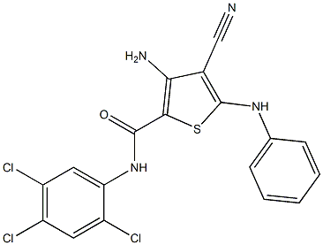 3-amino-5-anilino-4-cyano-N-(2,4,5-trichlorophenyl)-2-thiophenecarboxamide Struktur
