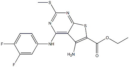 ethyl 5-amino-4-(3,4-difluoroanilino)-2-(methylsulfanyl)thieno[2,3-d]pyrimidine-6-carboxylate 化学構造式