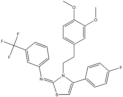 N-(3-[2-(3,4-dimethoxyphenyl)ethyl]-4-(4-fluorophenyl)-1,3-thiazol-2(3H)-ylidene)-N-[3-(trifluoromethyl)phenyl]amine Struktur