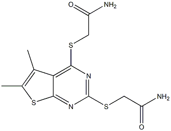 2-({2-[(2-amino-2-oxoethyl)sulfanyl]-5,6-dimethylthieno[2,3-d]pyrimidin-4-yl}sulfanyl)acetamide 结构式