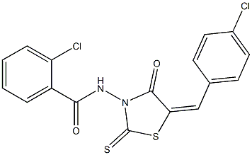 2-chloro-N-[5-(4-chlorobenzylidene)-4-oxo-2-thioxo-1,3-thiazolidin-3-yl]benzamide 结构式