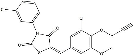 5-[3-chloro-5-methoxy-4-(2-propynyloxy)benzylidene]-3-(3-chlorophenyl)-1,3-thiazolidine-2,4-dione,,结构式