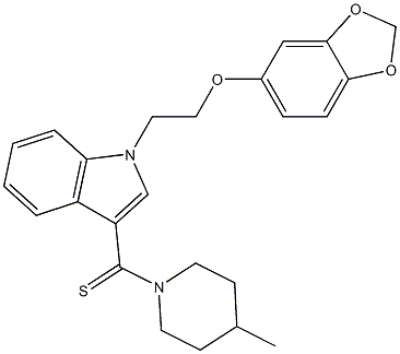 1-[2-(1,3-benzodioxol-5-yloxy)ethyl]-3-[(4-methyl-1-piperidinyl)carbothioyl]-1H-indole,,结构式