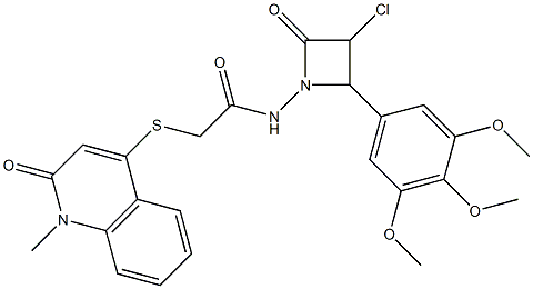 N-[3-chloro-2-oxo-4-(3,4,5-trimethoxyphenyl)-1-azetidinyl]-2-[(1-methyl-2-oxo-1,2-dihydro-4-quinolinyl)sulfanyl]acetamide,,结构式