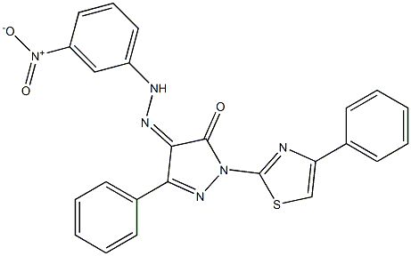 3-phenyl-1-(4-phenyl-1,3-thiazol-2-yl)-1H-pyrazole-4,5-dione 4-({3-nitrophenyl}hydrazone) Struktur