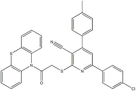 6-(4-chlorophenyl)-4-(4-methylphenyl)-2-((2-oxo-2-(10H-phenothiazin-10-yl)ethyl)sulfanyl)nicotinonitrile 结构式