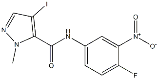 N-{4-fluoro-3-nitrophenyl}-4-iodo-1-methyl-1H-pyrazole-5-carboxamide 化学構造式