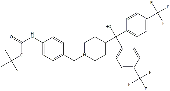 tert-butyl 4-{[4-(hydroxy{bis[4-(trifluoromethyl)phenyl]}methyl)-1-piperidinyl]methyl}phenylcarbamate 化学構造式