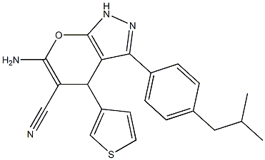 6-amino-3-(4-isobutylphenyl)-4-(3-thienyl)-1,4-dihydropyrano[2,3-c]pyrazole-5-carbonitrile 结构式