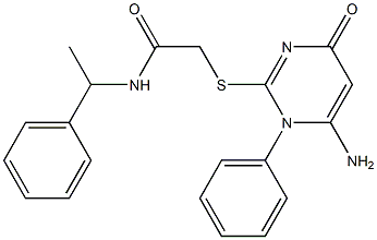 2-[(6-amino-4-oxo-1-phenyl-1,4-dihydro-2-pyrimidinyl)sulfanyl]-N-(1-phenylethyl)acetamide,,结构式