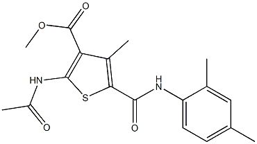 methyl 2-(acetylamino)-5-{[(2,4-dimethylphenyl)amino]carbonyl}-4-methylthiophene-3-carboxylate 化学構造式