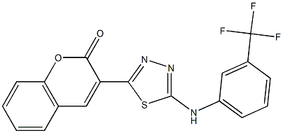 3-{5-[3-(trifluoromethyl)anilino]-1,3,4-thiadiazol-2-yl}-2H-chromen-2-one,,结构式