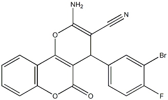 2-amino-4-(3-bromo-4-fluorophenyl)-5-oxo-4H,5H-pyrano[3,2-c]chromene-3-carbonitrile Struktur