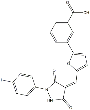 3-(5-{[1-(4-iodophenyl)-3,5-dioxo-4-pyrazolidinylidene]methyl}-2-furyl)benzoic acid Structure