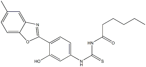 N-hexanoyl-N'-[3-hydroxy-4-(5-methyl-1,3-benzoxazol-2-yl)phenyl]thiourea Struktur