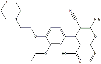 7-amino-5-{3-ethoxy-4-[2-(4-morpholinyl)ethoxy]phenyl}-4-hydroxy-5H-pyrano[2,3-d]pyrimidine-6-carbonitrile 结构式