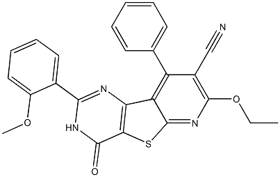 7-ethoxy-2-(2-methoxyphenyl)-4-oxo-9-phenyl-3,4-dihydropyrido[3',2':4,5]thieno[3,2-d]pyrimidine-8-carbonitrile Struktur