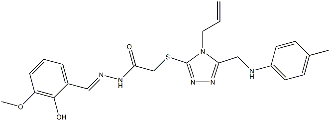 2-{[4-allyl-5-(4-toluidinomethyl)-4H-1,2,4-triazol-3-yl]sulfanyl}-N'-(2-hydroxy-3-methoxybenzylidene)acetohydrazide Struktur