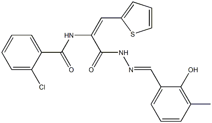 2-chloro-N-[1-{[2-(2-hydroxy-3-methylbenzylidene)hydrazino]carbonyl}-2-(2-thienyl)vinyl]benzamide 结构式