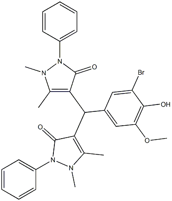 4-[[3-bromo-4-hydroxy-5-(methyloxy)phenyl](1,5-dimethyl-3-oxo-2-phenyl-2,3-dihydro-1H-pyrazol-4-yl)methyl]-1,5-dimethyl-2-phenyl-1,2-dihydro-3H-pyrazol-3-one Structure