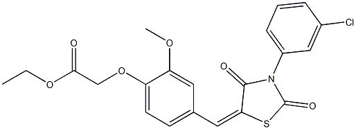ethyl (4-{[3-(3-chlorophenyl)-2,4-dioxo-1,3-thiazolidin-5-ylidene]methyl}-2-methoxyphenoxy)acetate,,结构式