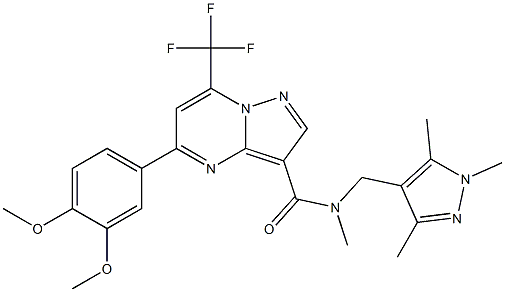 5-(3,4-dimethoxyphenyl)-N-methyl-7-(trifluoromethyl)-N-[(1,3,5-trimethyl-1H-pyrazol-4-yl)methyl]pyrazolo[1,5-a]pyrimidine-3-carboxamide 结构式