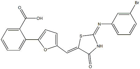 2-[5-({2-[(3-bromophenyl)imino]-4-oxo-1,3-thiazolidin-5-ylidene}methyl)-2-furyl]benzoic acid,,结构式