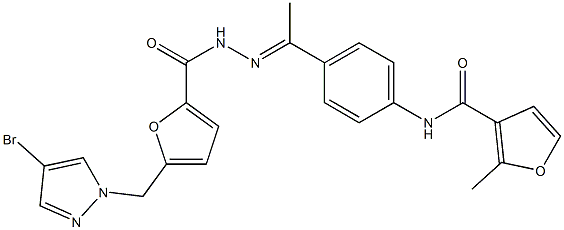 N-[4-(N-{5-[(4-bromo-1H-pyrazol-1-yl)methyl]-2-furoyl}ethanehydrazonoyl)phenyl]-2-methyl-3-furamide Structure