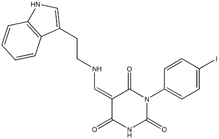 5-({[2-(1H-indol-3-yl)ethyl]amino}methylene)-1-(4-iodophenyl)-2,4,6(1H,3H,5H)-pyrimidinetrione Struktur