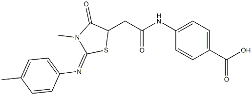 4-[({3-methyl-2-[(4-methylphenyl)imino]-4-oxo-1,3-thiazolidin-5-yl}acetyl)amino]benzoic acid Struktur