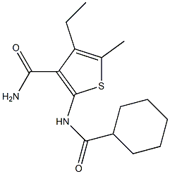 2-[(cyclohexylcarbonyl)amino]-4-ethyl-5-methyl-3-thiophenecarboxamide 化学構造式