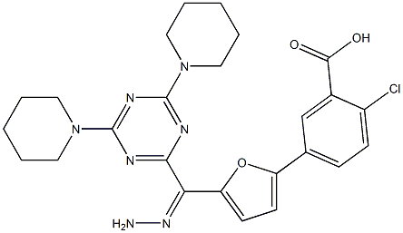 2-chloro-5-(5-{2-[4,6-di(1-piperidinyl)-1,3,5-triazin-2-yl]carbohydrazonoyl}-2-furyl)benzoic acid,,结构式