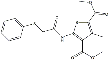 dimethyl 3-methyl-5-{[(phenylsulfanyl)acetyl]amino}thiophene-2,4-dicarboxylate,,结构式