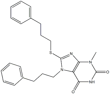 3-methyl-7-(3-phenylpropyl)-8-[(3-phenylpropyl)sulfanyl]-3,7-dihydro-1H-purine-2,6-dione,,结构式