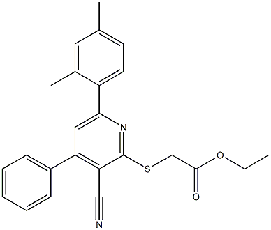 ethyl {[3-cyano-6-(2,4-dimethylphenyl)-4-phenylpyridin-2-yl]sulfanyl}acetate 结构式