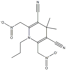 2,6-bis{nitromethyl}-4,4-dimethyl-1-propyl-1,4-dihydropyridine-3,5-dicarbonitrile Struktur