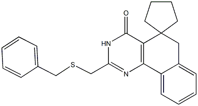 2-[(benzylsulfanyl)methyl]-spiro(5,6-dihydrobenzo[h]quinazoline-5,1'-cyclopentane)-4(3H)-one 化学構造式