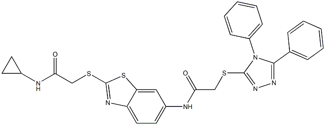 N-(2-{[2-(cyclopropylamino)-2-oxoethyl]sulfanyl}-1,3-benzothiazol-6-yl)-2-[(4,5-diphenyl-4H-1,2,4-triazol-3-yl)sulfanyl]acetamide,,结构式