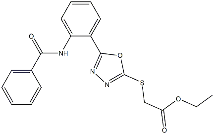 ethyl [(5-{2-[(phenylcarbonyl)amino]phenyl}-1,3,4-oxadiazol-2-yl)sulfanyl]acetate Structure