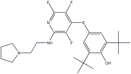 2,6-ditert-butyl-4-[(2,3,5-trifluoro-6-{[2-(1-pyrrolidinyl)ethyl]amino}-4-pyridinyl)sulfanyl]phenol,,结构式