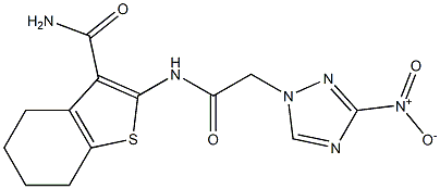 2-[({3-nitro-1H-1,2,4-triazol-1-yl}acetyl)amino]-4,5,6,7-tetrahydro-1-benzothiophene-3-carboxamide,,结构式