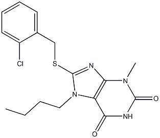 7-butyl-8-[(2-chlorobenzyl)sulfanyl]-3-methyl-3,7-dihydro-1H-purine-2,6-dione,,结构式