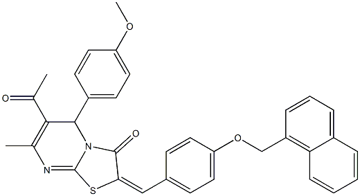 6-acetyl-5-(4-methoxyphenyl)-7-methyl-2-[4-(1-naphthylmethoxy)benzylidene]-5H-[1,3]thiazolo[3,2-a]pyrimidin-3(2H)-one Struktur