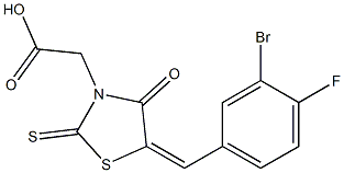 [5-(3-bromo-4-fluorobenzylidene)-4-oxo-2-thioxo-1,3-thiazolidin-3-yl]acetic acid 化学構造式