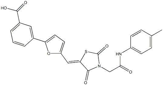 3-[5-({2,4-dioxo-3-[2-oxo-2-(4-toluidino)ethyl]-1,3-thiazolidin-5-ylidene}methyl)-2-furyl]benzoic acid 结构式