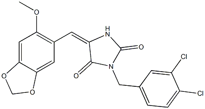 3-(3,4-dichlorobenzyl)-5-[(6-methoxy-1,3-benzodioxol-5-yl)methylene]-2,4-imidazolidinedione Struktur