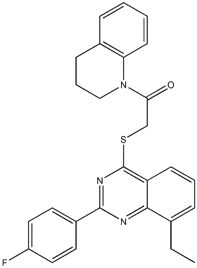 4-{[2-(3,4-dihydro-1(2H)-quinolinyl)-2-oxoethyl]sulfanyl}-8-ethyl-2-(4-fluorophenyl)quinazoline,,结构式