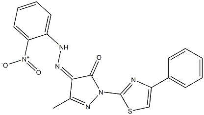 3-methyl-1-(4-phenyl-1,3-thiazol-2-yl)-1H-pyrazole-4,5-dione 4-({2-nitrophenyl}hydrazone) 化学構造式