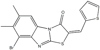 8-bromo-6,7-dimethyl-2-(2-thienylmethylene)[1,3]thiazolo[3,2-a]benzimidazol-3(2H)-one,,结构式